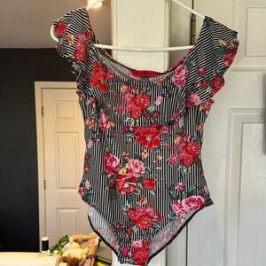 Hot Kiss Floral Striped Bodysuit